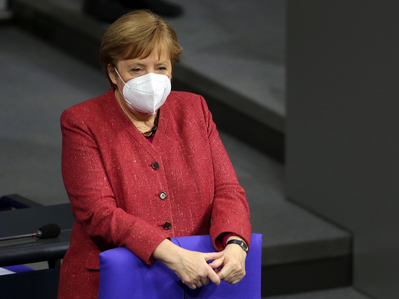 Bundeskanzlerin Angela Merkel mit FFP2-Schutzmaske. 