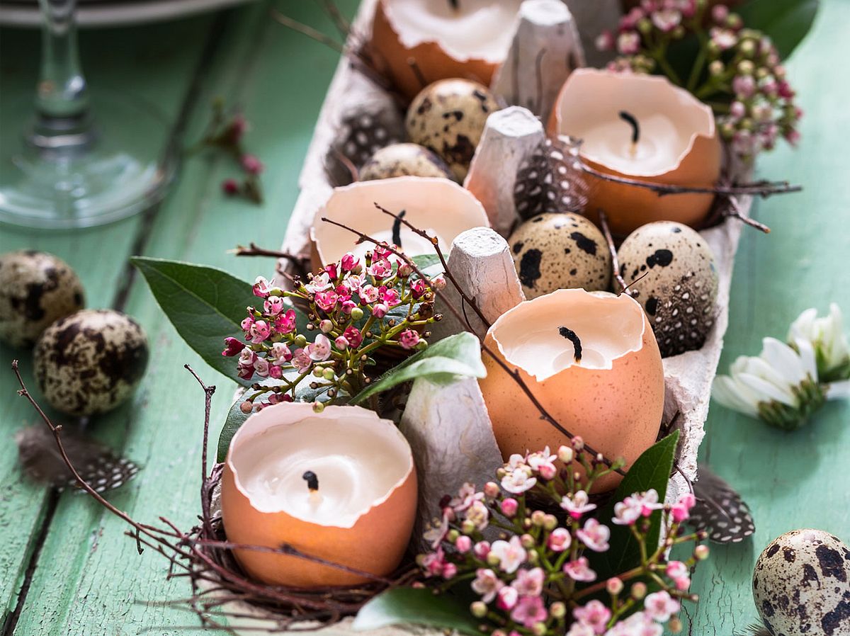 Frühlingsdeko mit Eierkarton für den Tisch.