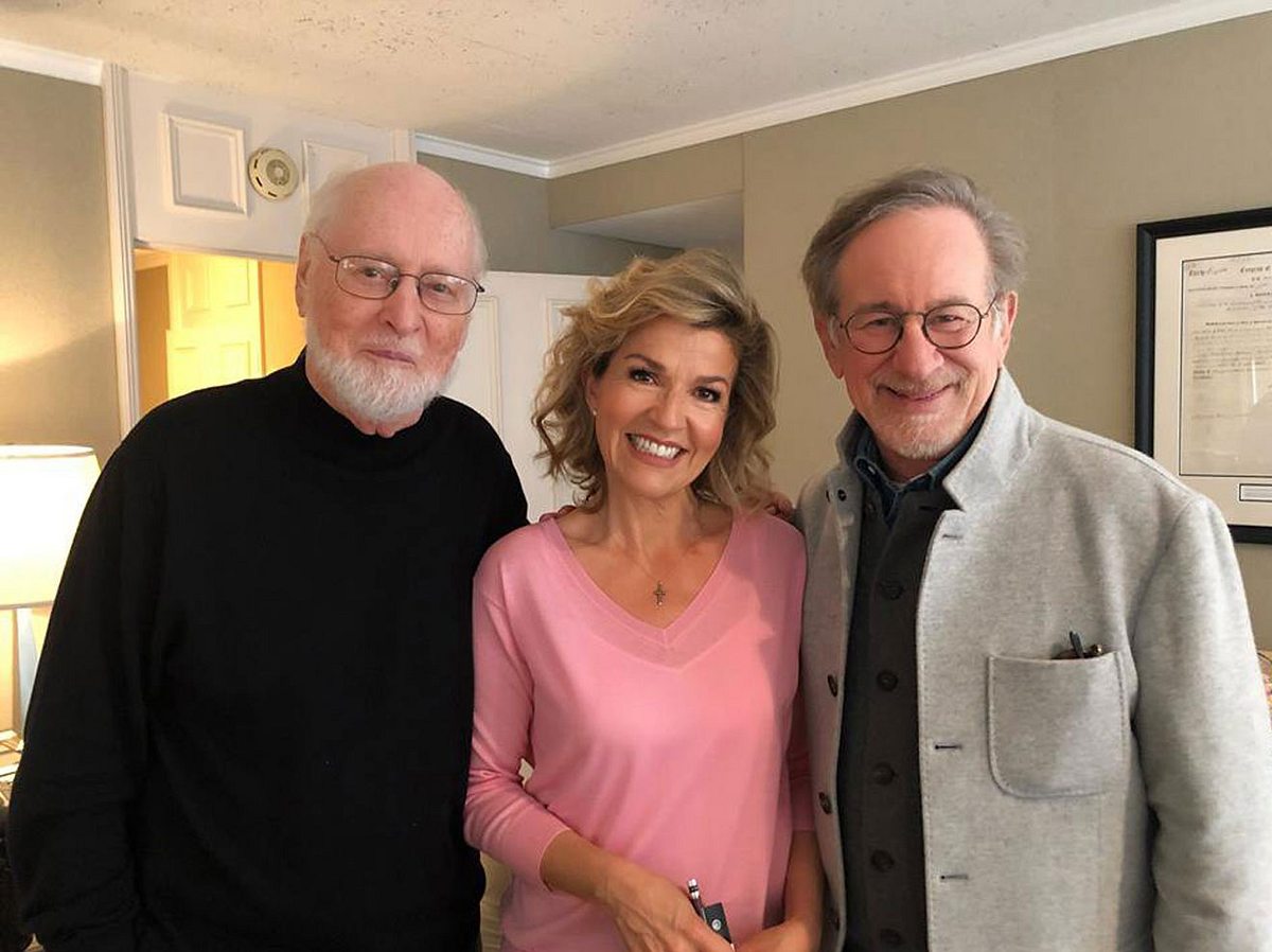Anne-Sophie Mutter zusammen mit John Williams und Steven Spielberg