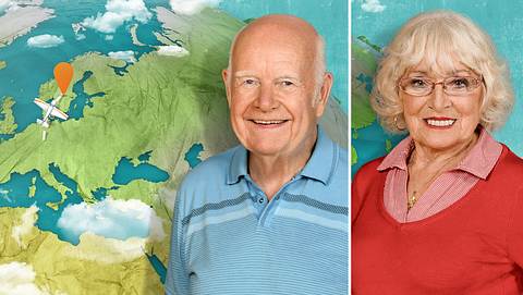 In der ZDF-Show Mit 80 Jahren um die Welt lernten sich Norbert und Erika kennen. - Foto: ZDF/[M] Svea Pietschmann, Alpenblick GmbH, KNSK