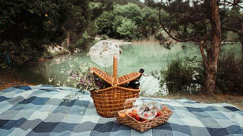 Decke und Korb, gefüllt mit leckeren Picknick-Rezepten, in der Natur - Foto: iStock/Vikhristyuk Sergey