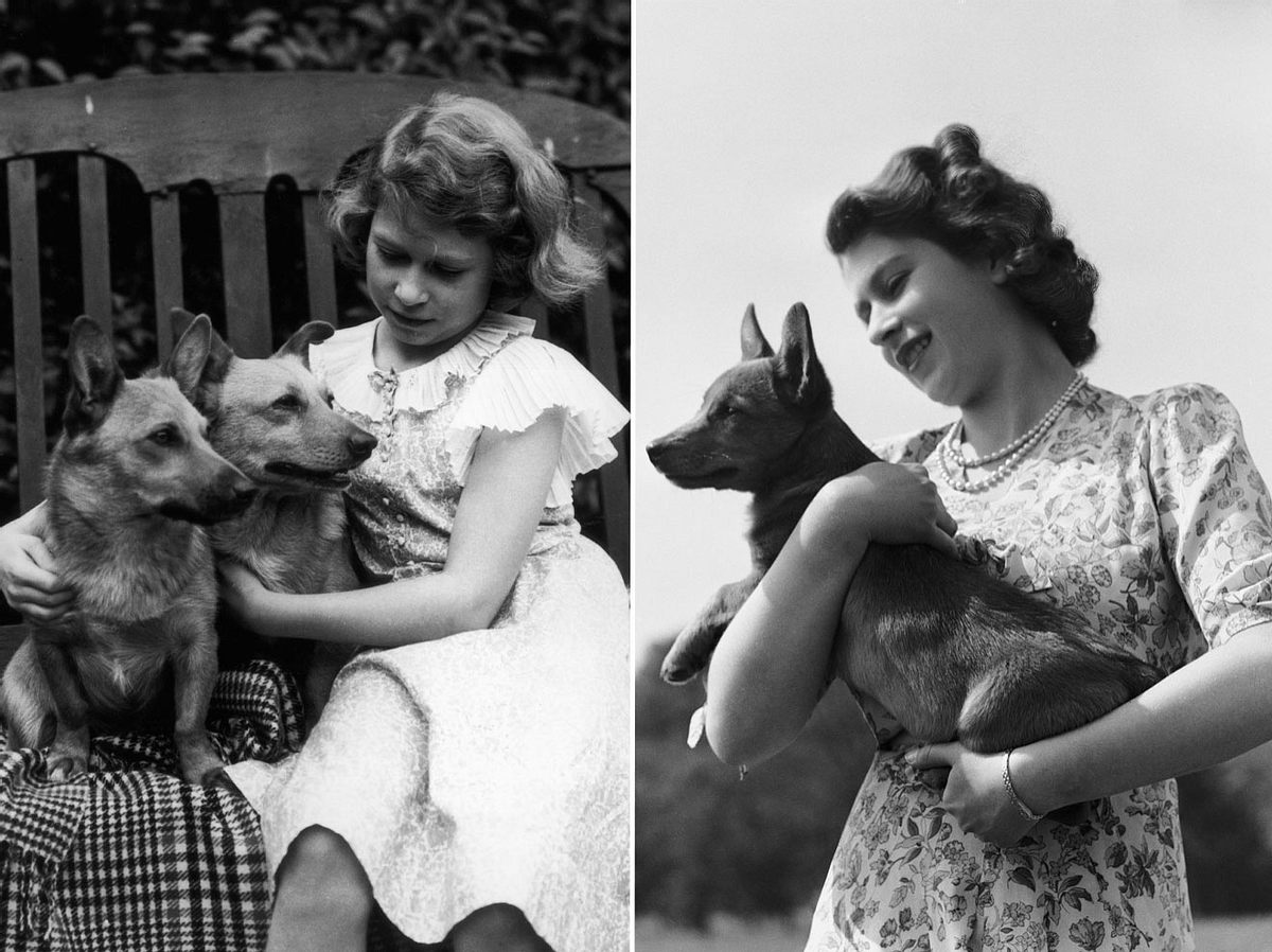 Queen Elizabeth II mit ihren Corgis in jungen Jahren