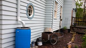 Tonne zum Regenwasser auffangen im Garten - Foto: iStock/ patty_c