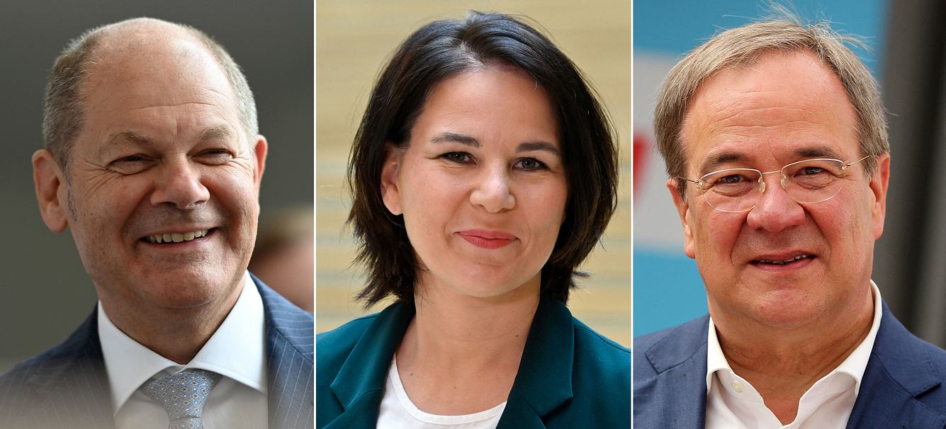 Olaf Scholz (SPD), Annalena Baerbock (Bündnis 90/Die Grünen), Armin Laschet (CDU/CSU) Olaf Scholz (SPD), Annalena Baerbock (Bündnis 90/Die Grünen), Armin Laschet (CDU/CSU)