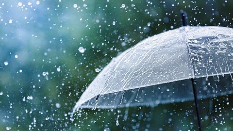Ein Regenschirm und Regentropfen. - Foto: iStock / Julia_Sudnitskaya